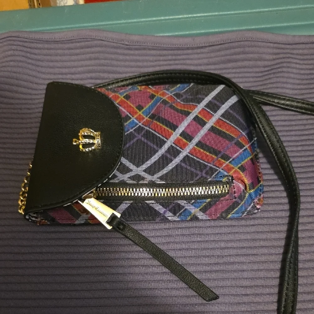 Juicy Couture Black and Multicolor Plaid Crossbody Bag